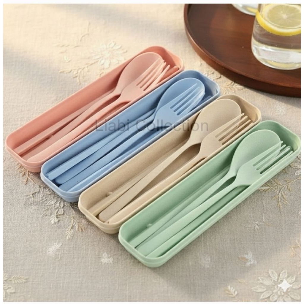 Set Sendok Garpu Jerami Stainless dan Sumpit BPA Free Travelling