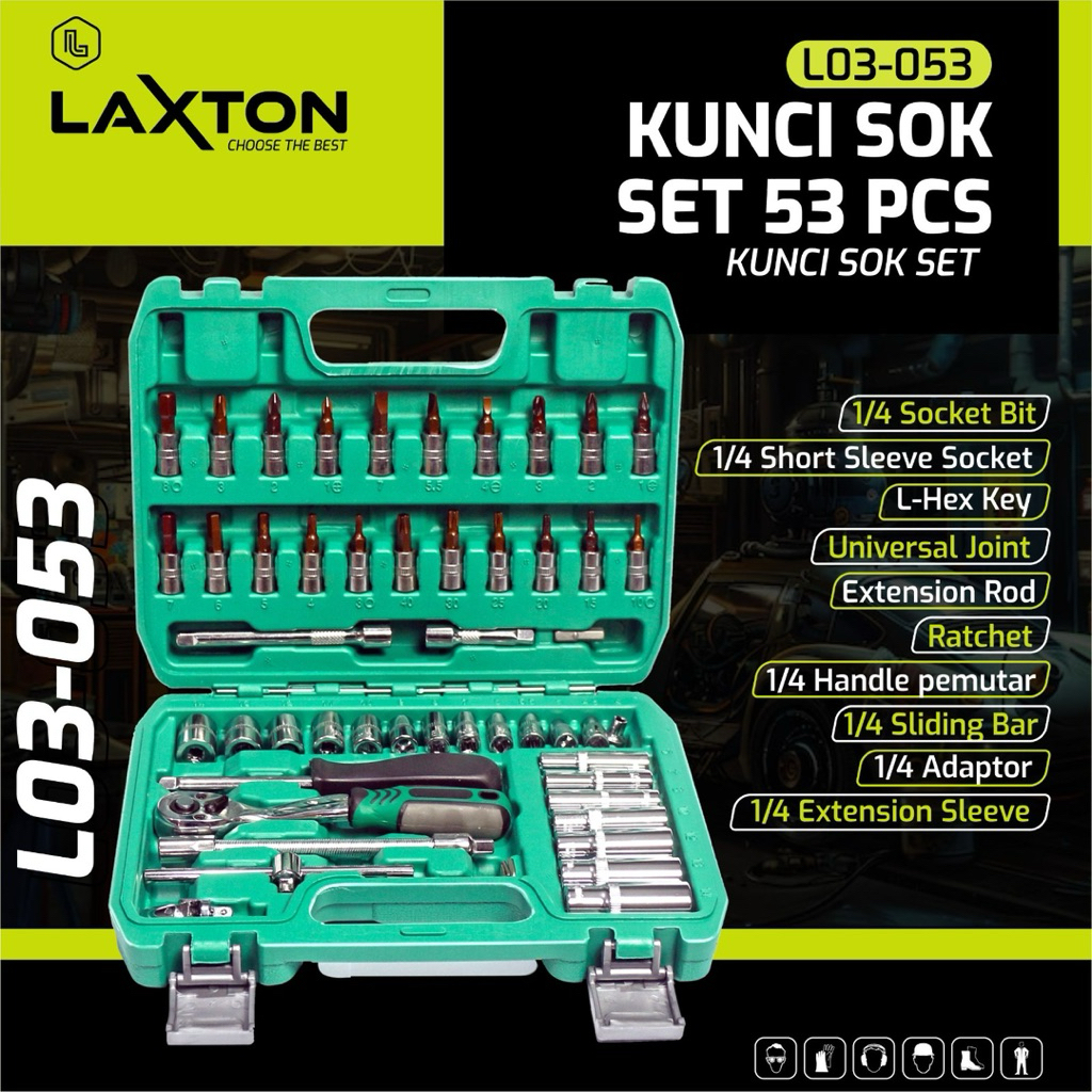 Kunci Sok Set 53 Pcs Laxton L03-053 | Kunci Sok Multifungsi Ratchet Socket Tool Kit