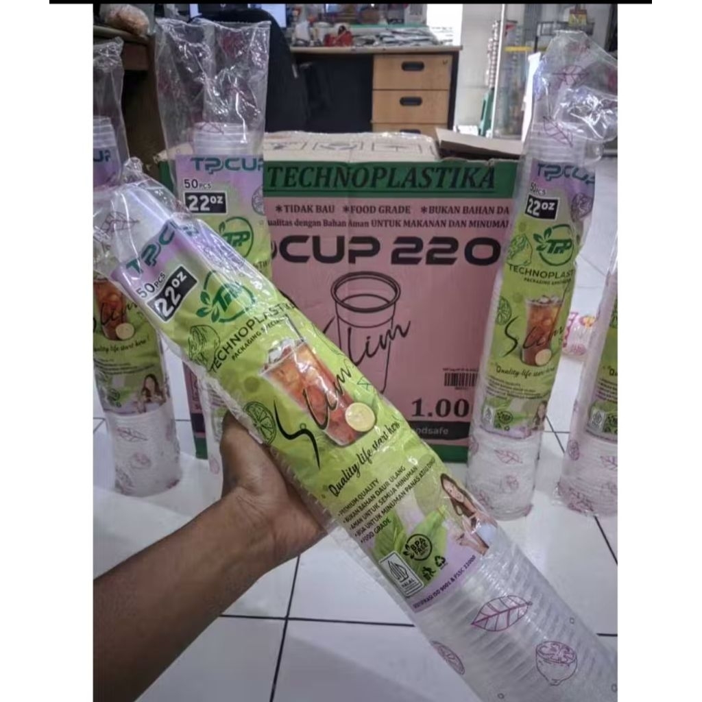[50Pcs] Gelas Plastik 22oz Datar SLlM TECHNO TPP / Gelas Plastik 22oz Datar Slim