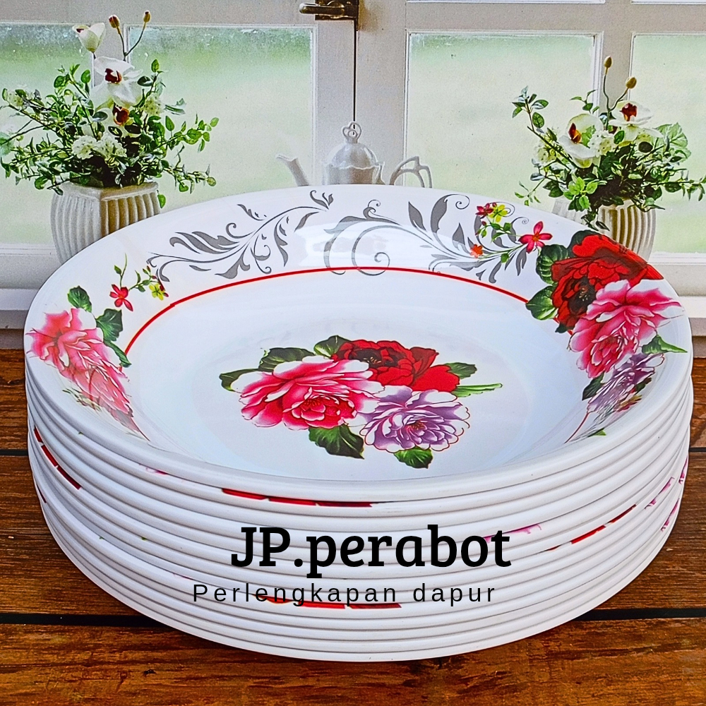 6pcs Piring Makan Melamine Cekung Mawar Kuat dan Tebal / Piring Melamin / Piring makan terlaris