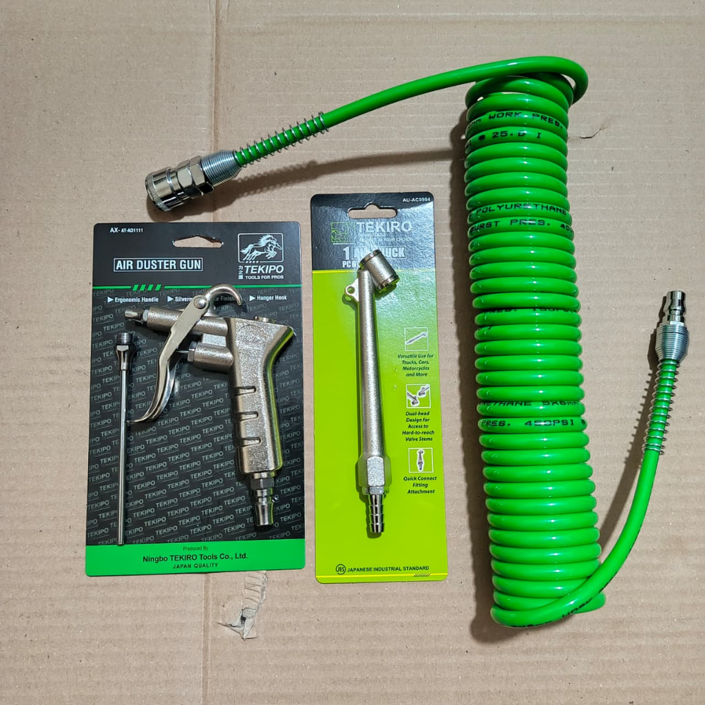 Paket alat kompresor - Selang kompresor angin tekiro 6 meter / selang spiral / Alat isi angin ban ko