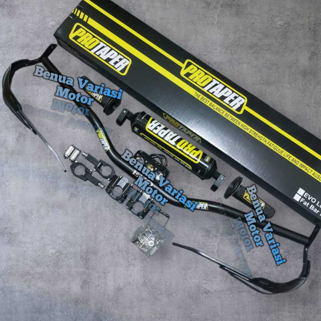 Paket Hemat Stang Protaper Tipe Low Plus Dudukan Stang Plus Lampu Tembak 3 Mata Plus Pelindung Tanga