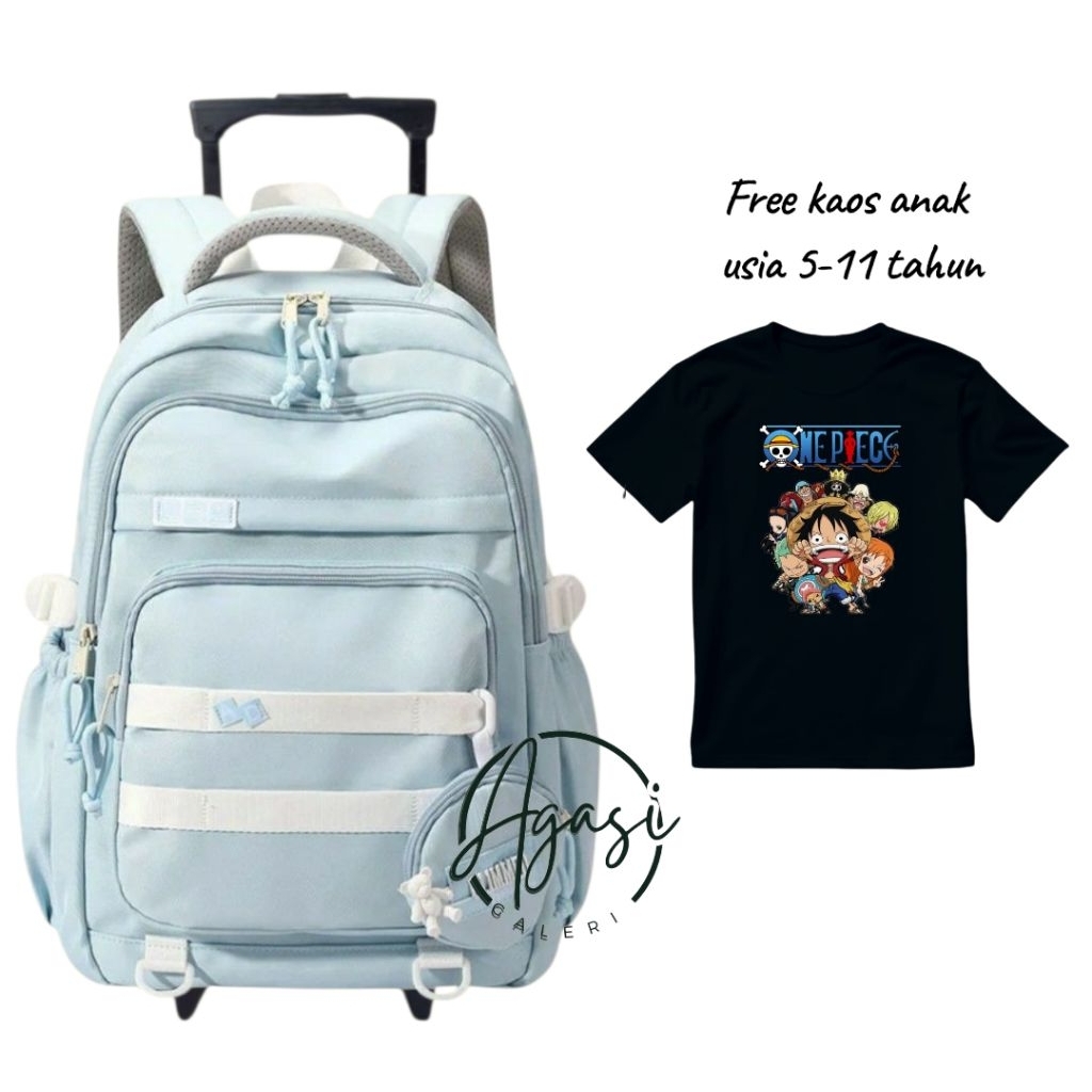 best seller tas troli anak sd bonus dompet koin dan kaos - tas troli anak perempuan lakilaki polos b