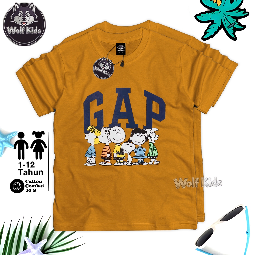 WOLF KIDS.Baju Kaos Distro Anak GAP Laki Laki/Anak Perempuan Umur 1-12 Tahun Bahan Cotton combet30s 