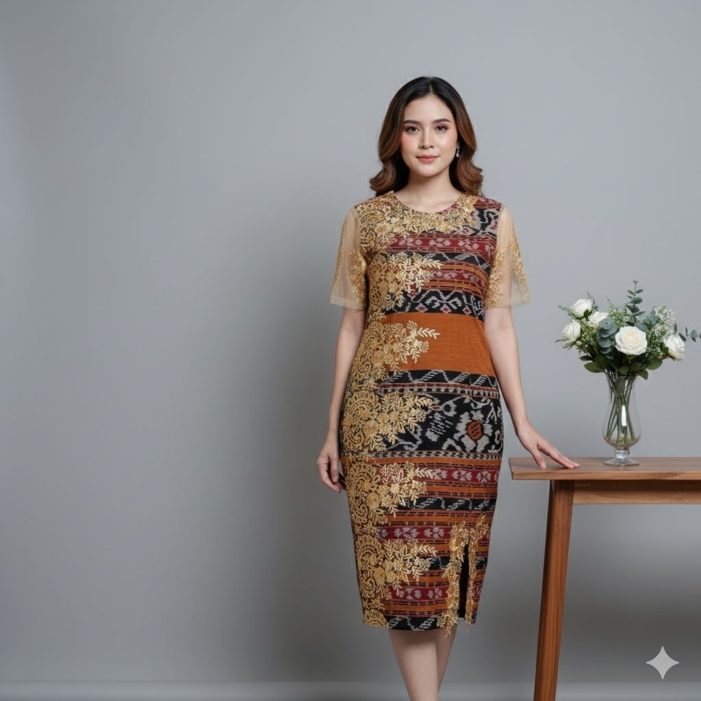 K. T. U || dress wanita etnik mawar kuning mix brokat