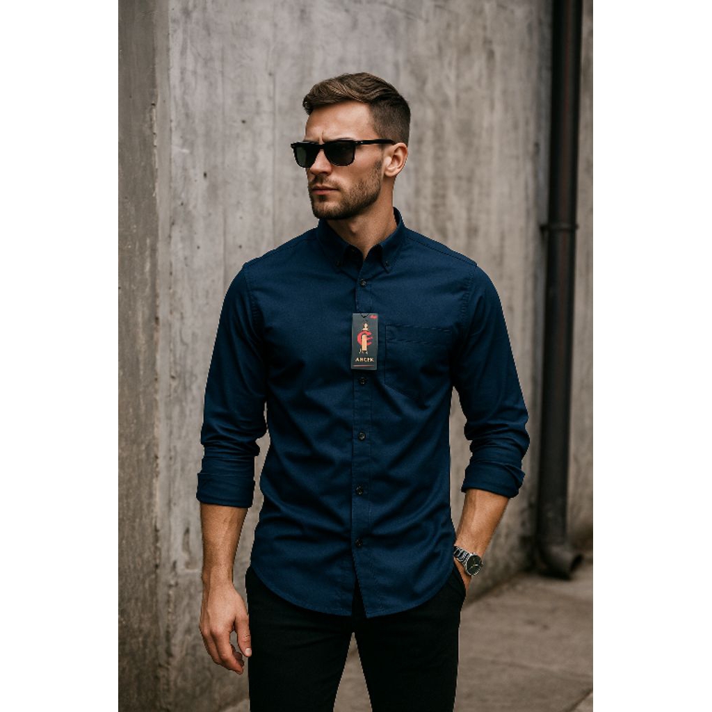 Kemeja polos panjang pria wanita Warna Navy Biru tua Dongker