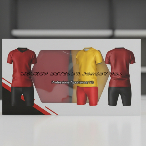 (PSD) MOCKUP SETELAN JERSEY V-NECK FUTSAL, BOLA, VOLLY PHOTOSHOP