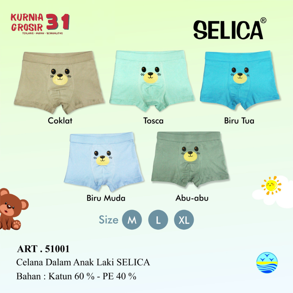 CD Anak Model BOXER Selica 51001 Polos Warna / Celana Dalam Anak
