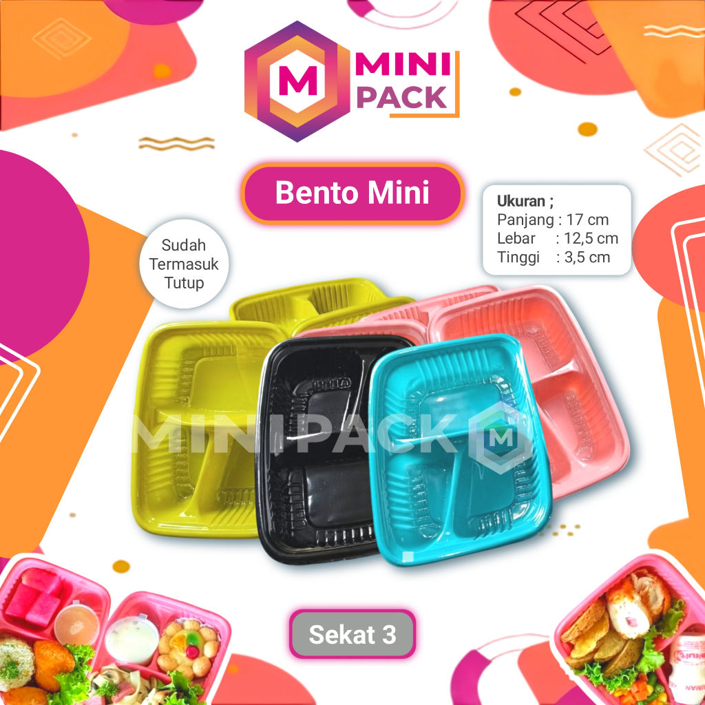 Bento Sekat 3 17x12,5 17x12 cm 17x13 Plastik Mika Kotak Sekat Meal Luch Box Nasi Microwave Catering 