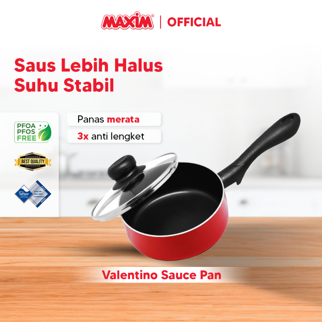 Maxim Valentino Panci Teflon Anti Lengket 18cm Saucepan + Tutup Kaca