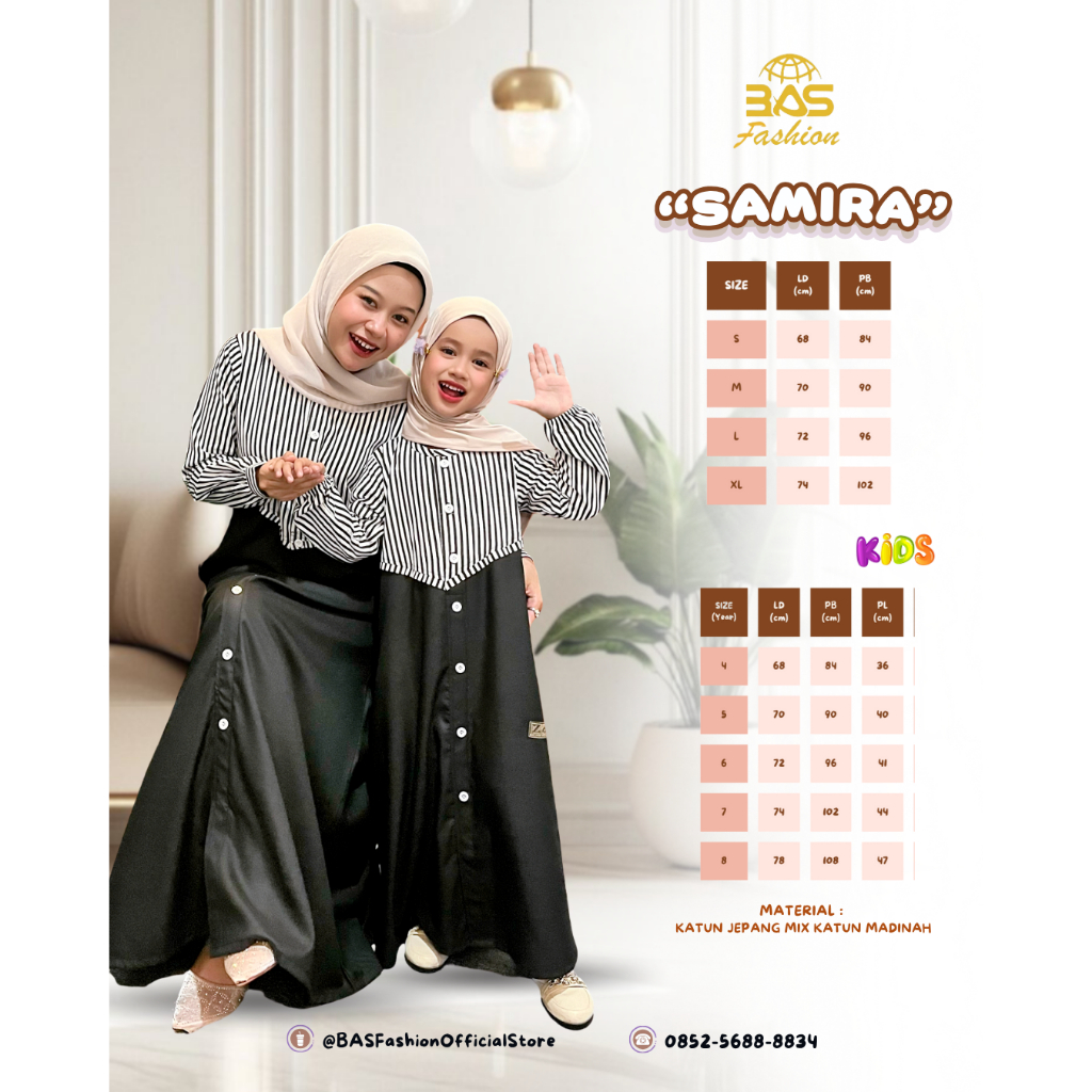 BAS Fashion - SAMIRA Kids | Gamis Motif Polkadot | Baju Muslim Anak | Gamis Katun Anak | Gamis Salur