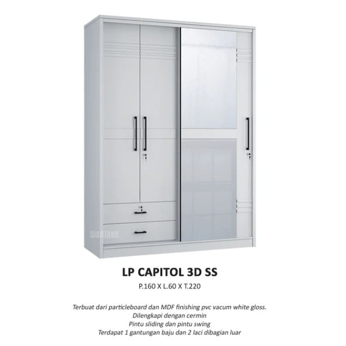 LEMARI SIANTANO LP CAPITOL 3D SS - LEMARI PAKAIAN SLIDING SWING