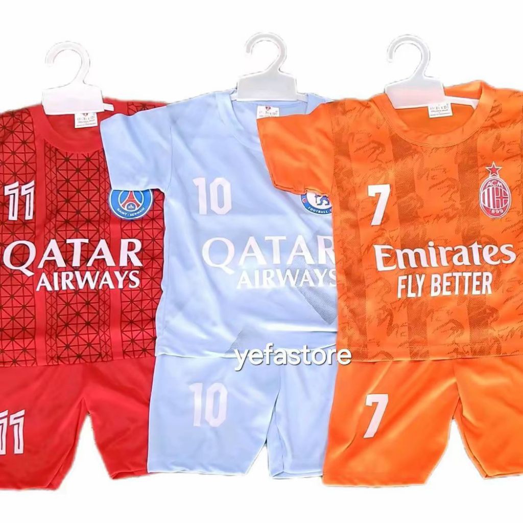 3 pcs setelan kaos bola anak 1-8 tahun angel setelan kaos bola anak laki jersey bola