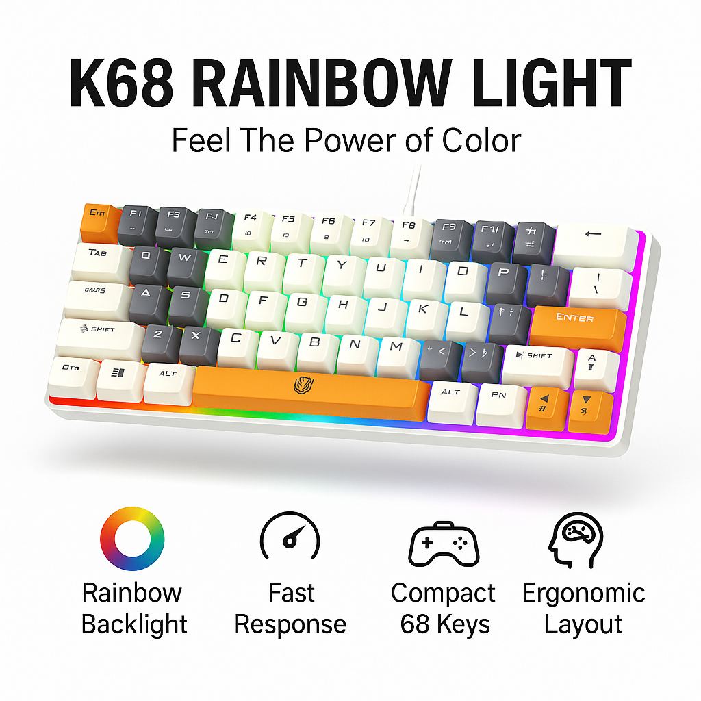 [Bayar Nanti] masterdeal RAIKU K68 Mechanical Gaming Keyboard Wired 68 Keys Colorful K68 RGB Keyboar