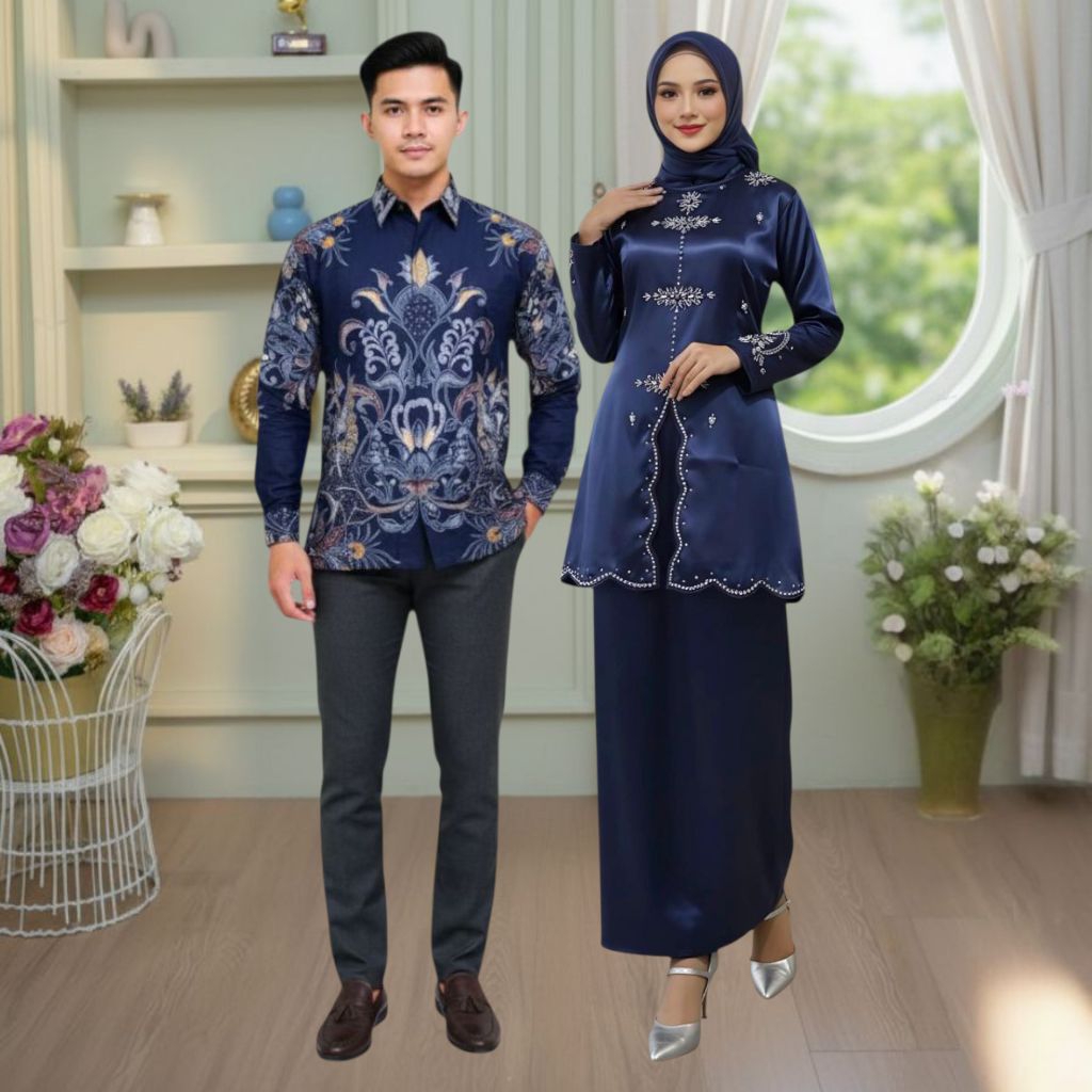 Couple Kebaya Tunik Valery + Kemeja Batik Premium -  Couple Kebaya Kurung Modern