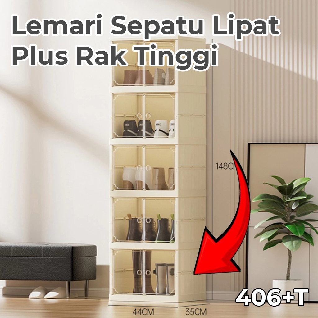 Inthehome Rak Sepatu Susun Lipat Rak Sepatu Lipat Kotak Sepatu Transparan Rak Serbaguna Pintu Magnet