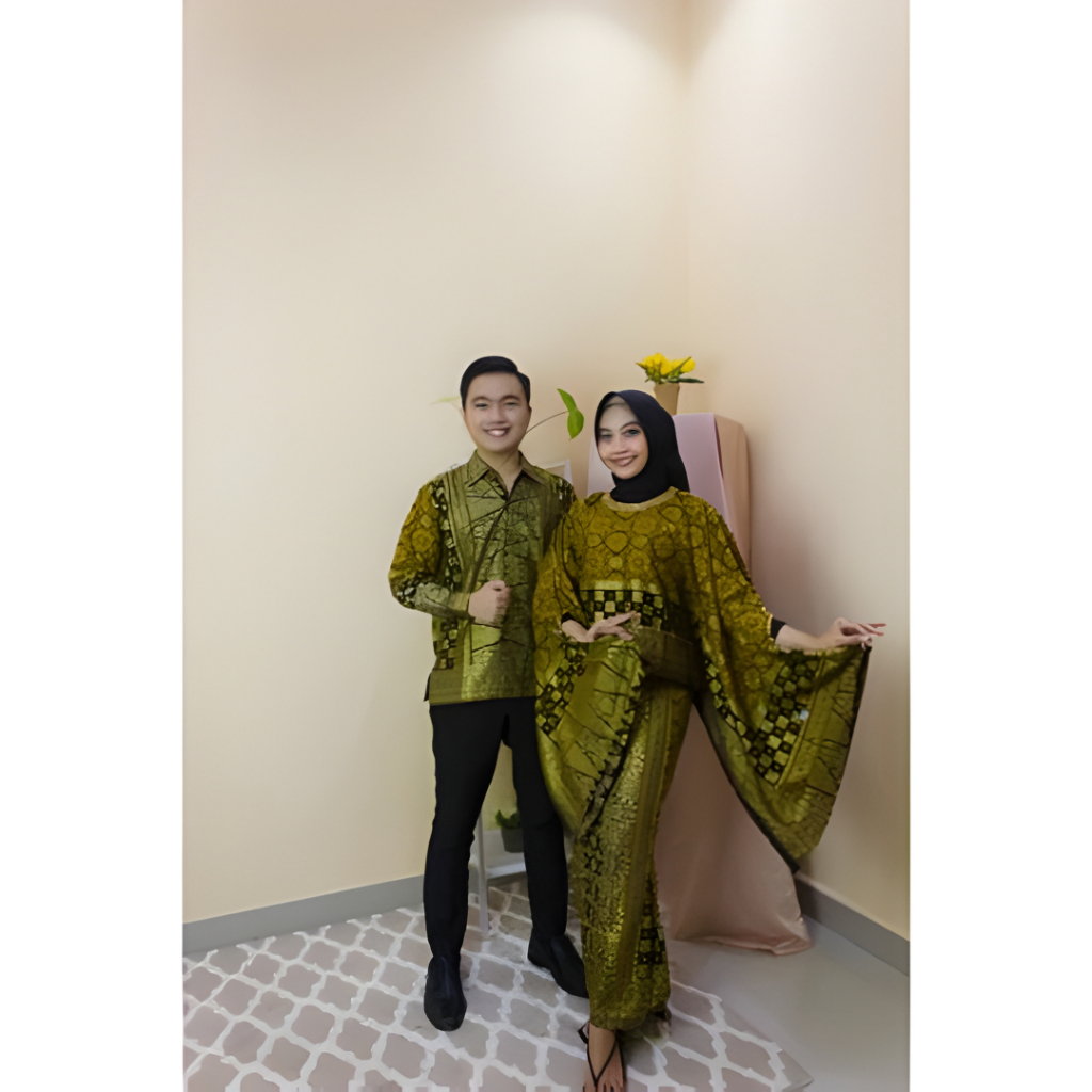 SET COUPLE KELUARGA Tina Songket Batik Palembang Wayang Hitam 2 Sarimbit Mewah