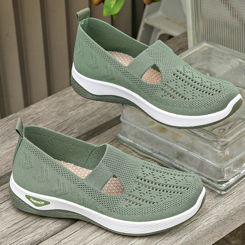 SOLWAY [14 Warna] Sepatu Flat Wanita Rajut Slip On Tahan Air Berpori Sol Karet Anti Slip || Jalan Sa