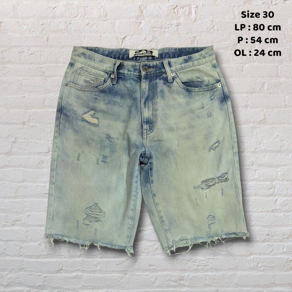 Size 30 Celana Pendek Shortpants Jeans Play Good Denim Light Blue Washed Fading Ripped Original Prel