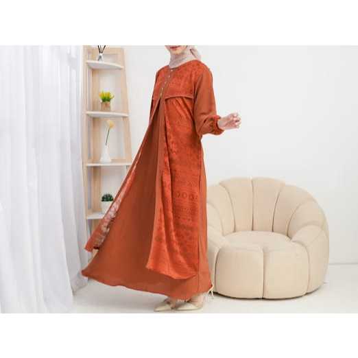 Gamis Motif Mixx Brukat Wanita Bahan Crinkle Airflow Nyaman Kekinian By Azka Collection