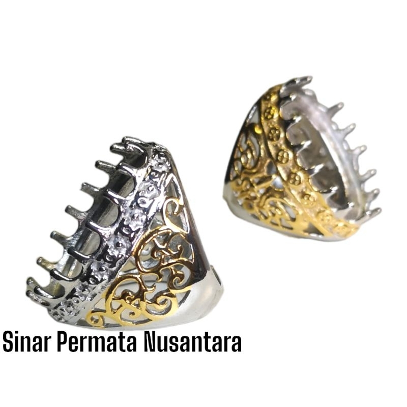 Ring cincin akik emban cangkang bahan titanium model jaring 30x20mm | RCT-34