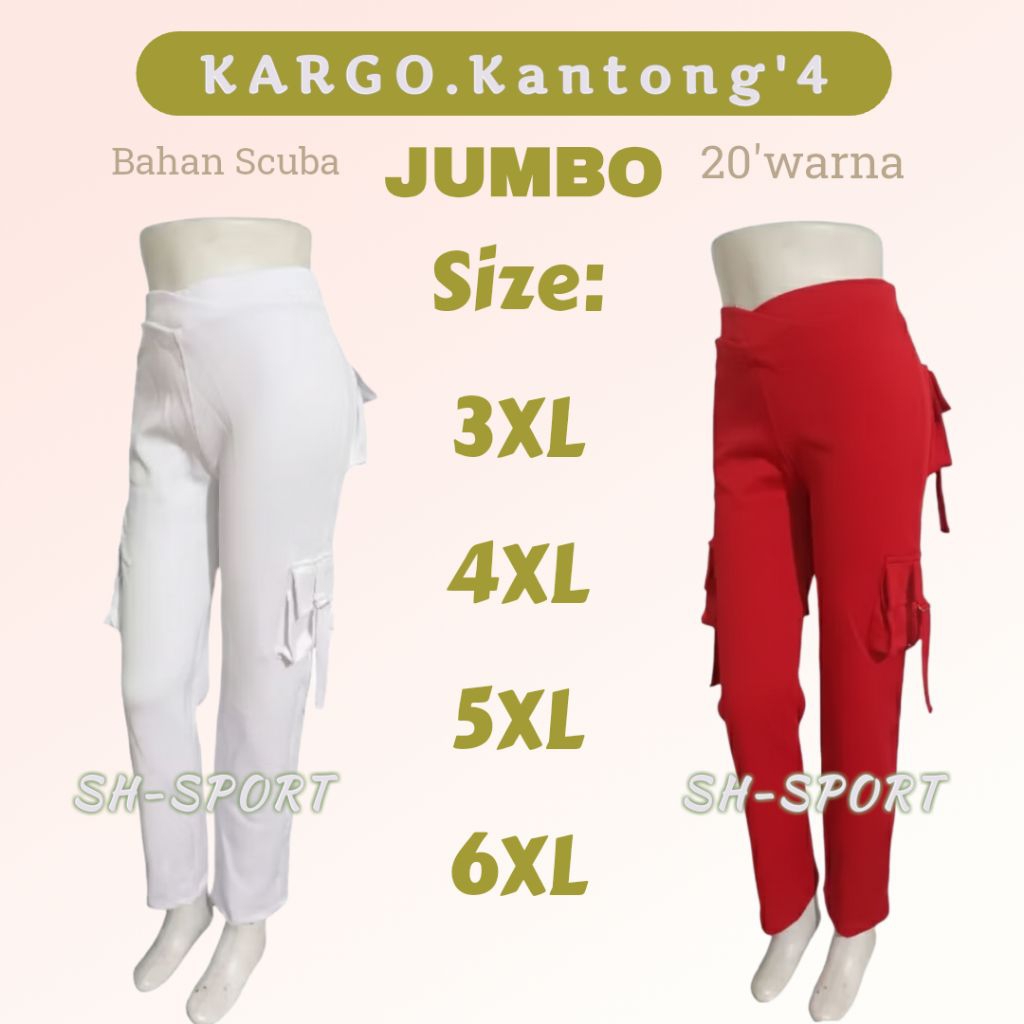 [ JUMBO ][ 3XL, 4XL, 5XL, 6XL, ]-CELANA KARGO/KANTONG'4 //celana senam wanita//celana olahraga wanit