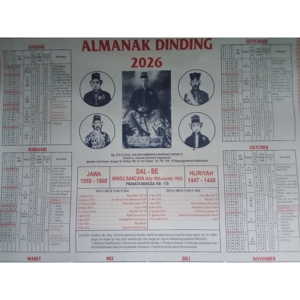almenak dinding jawa, kalender jawa