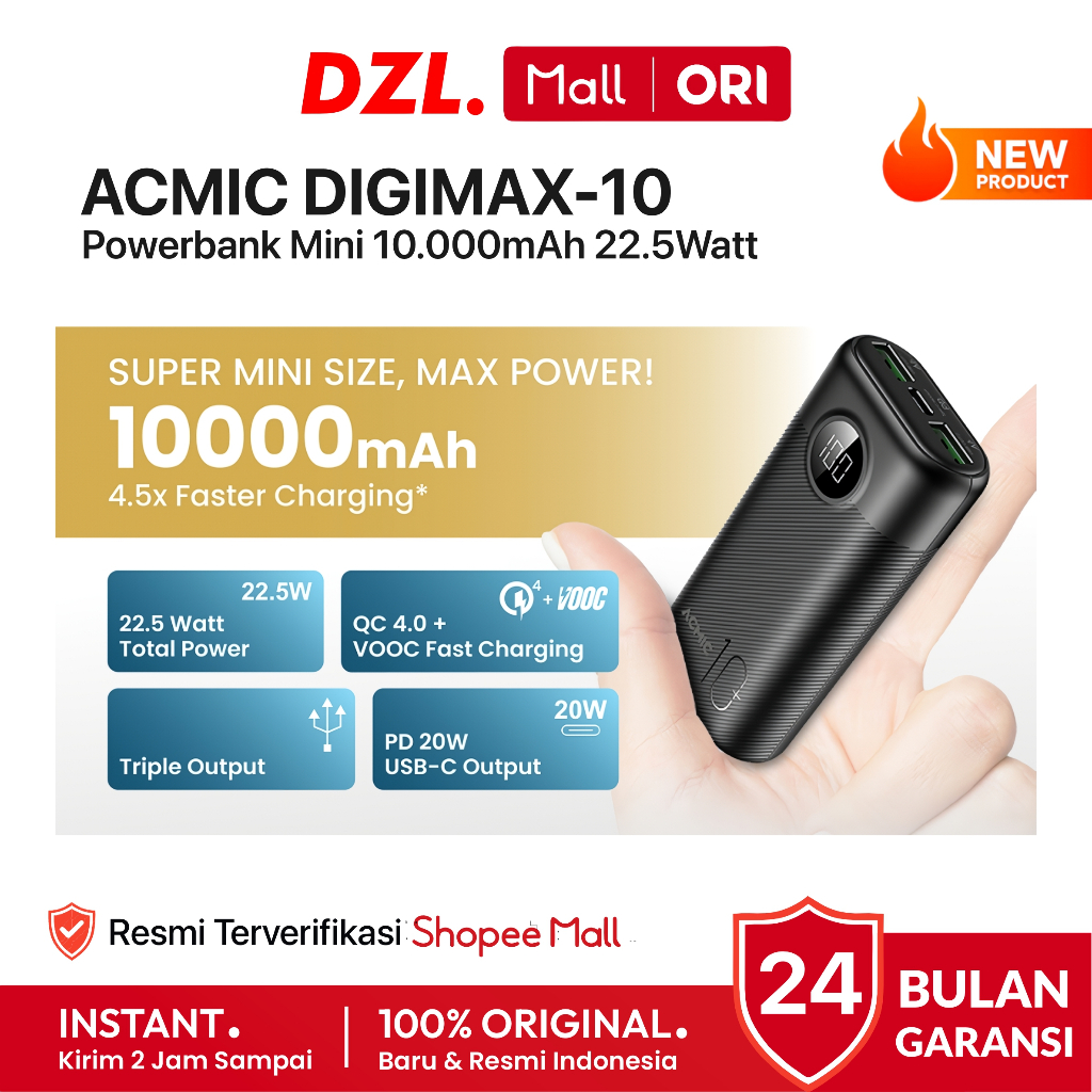 DZL - ACMIC DIGIMAX-10 Powerbank 10000mAh 22.5W Fast Charging Type C Mini Ringan Portable Stabil