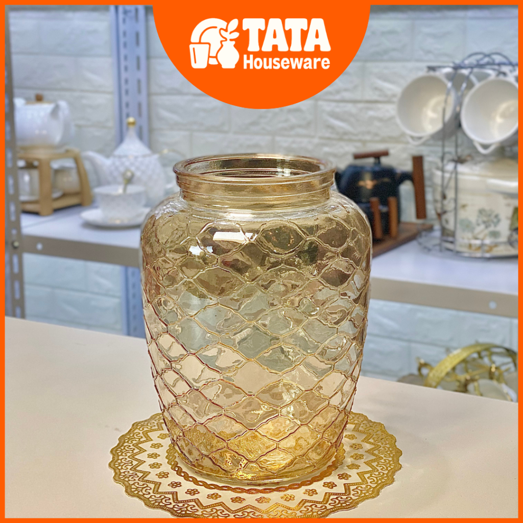 [TATA] Vas Bunga Kaca Bening Coklat – Vas Estetik Minimalis Modern – Vas Kaca Estetik Warna Coklat –