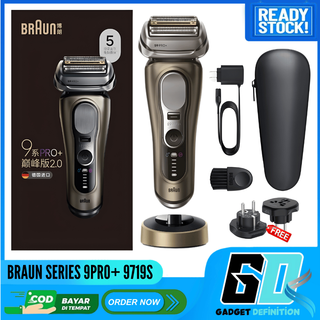 Braun Series 9 Pro+ 9719s Alat Cukur Elektrik shaver with charging stand and travel case