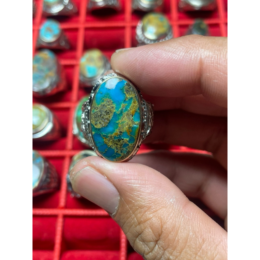 Cincin Batu Pirus Persia Biru Gradasi- Nuansa Pirus