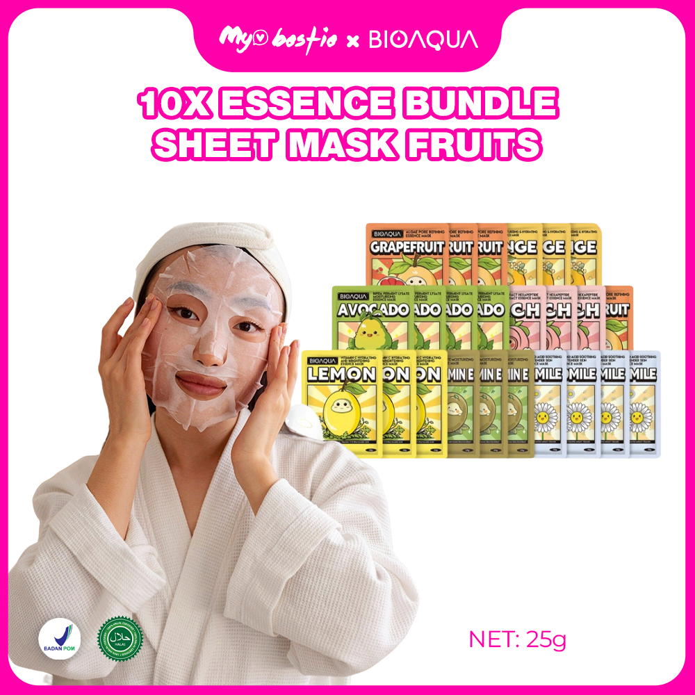 My Bestie Official - BIOAQUA 10X Essence Bundle Sheet Mask Fruits| Masker Wajah | Masker Kecantikan 