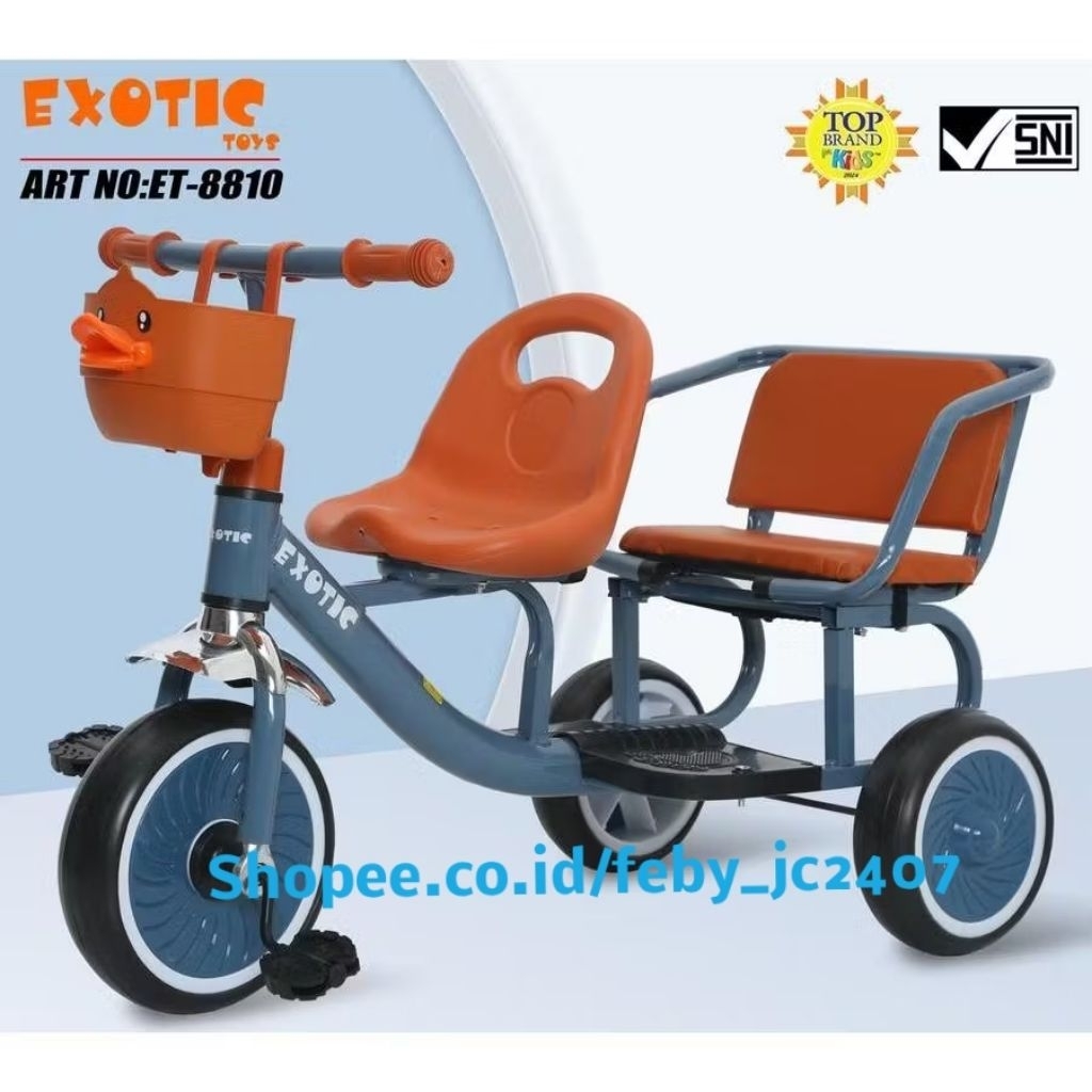 Sepeda anak roda tiga boncengan anak kembar exotic 8810