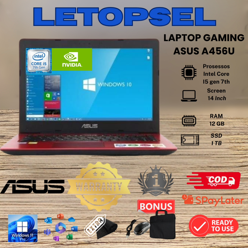 Top Seller LAPTOP ASUS A456U INTEL CORE I5 gen 7th GT930MX RAM 4GB Up to 12gb // HARDISK 1TB // WIN 