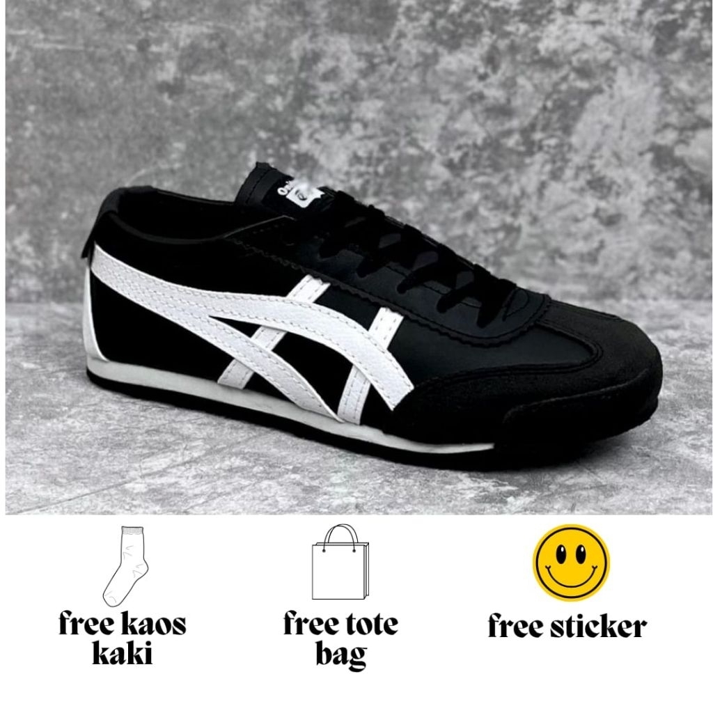 Sepatu Onitsuka Tiger Mexico 66 Leather Black-white/Sepatu Pria Wanita Sneaker Casual keren terlaris