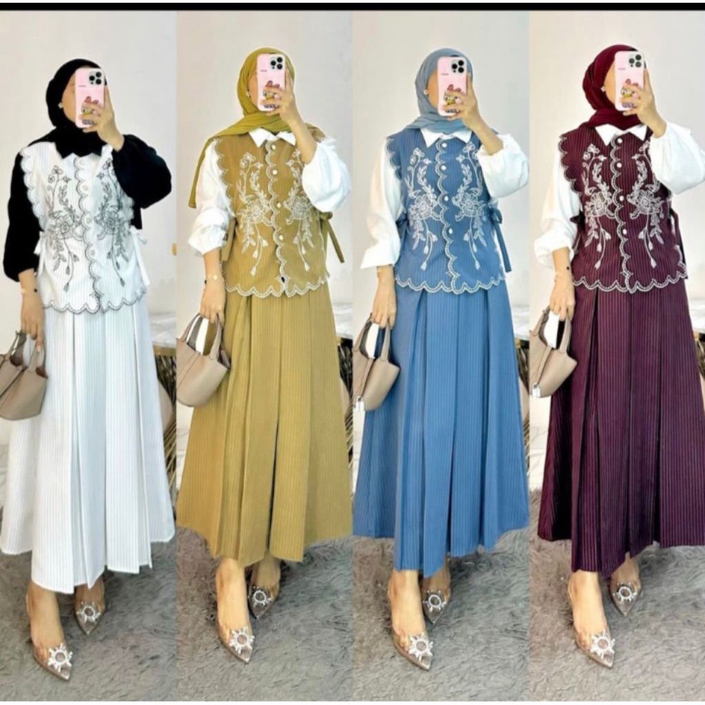Set rok 3in1 kemeja,vest dan rok terbaru premium
