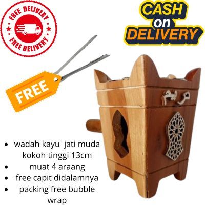 wadah bakaran bukhur kayu jati muda tinggi 13cm wadah bukhur wewangian rumah