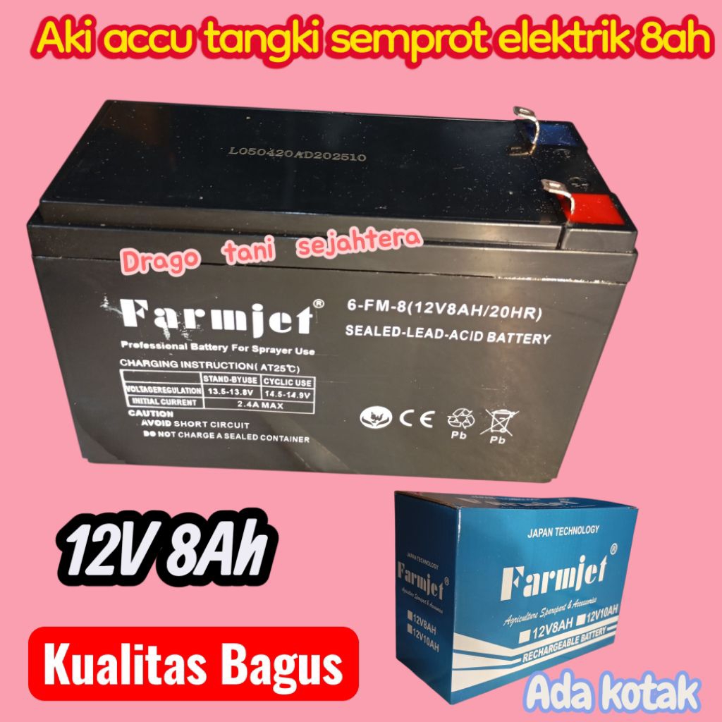 Accu 12V 8Ah Aki tangki semprot elektrik FARMJET 12volt 8A Bagus