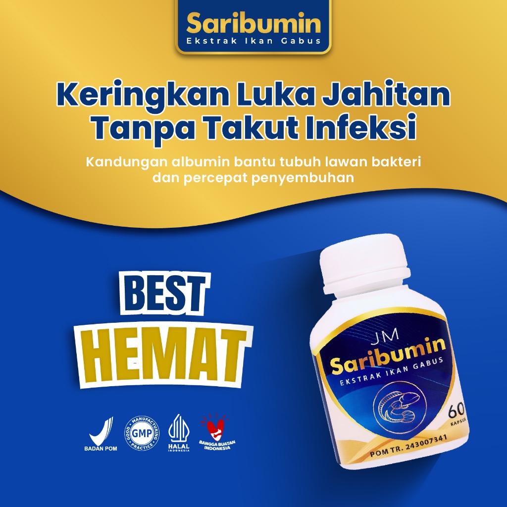 SARIBUMIN Ekstrak Ikan Gabus 60 Kapsul Albumin Obat Untuk Keringkan Luka Jahitan Operasi BPOM