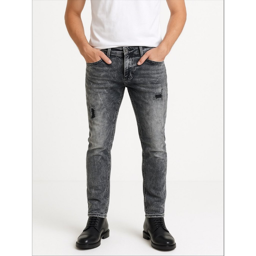 ZARA MAN SUPER SKINNY FIT DISTRESSED ACID WASHED GRAY JEANS (29-30)