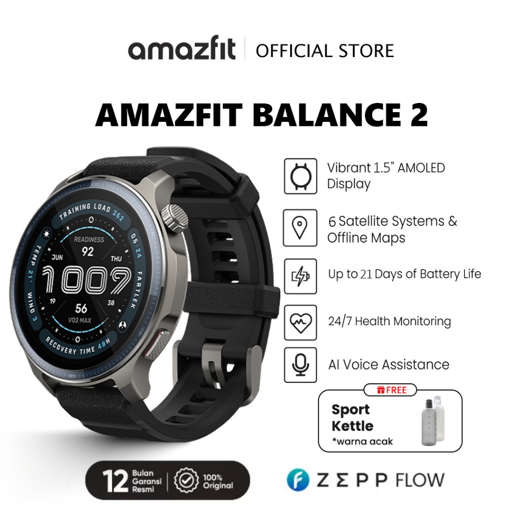 (Pilihan Resmi gratis 2 hadiah)Amazfit Official Balance 2 Smart Watch 47mm 1.5 Sapphire Glass Screen