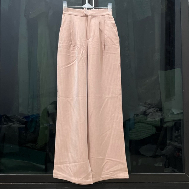 Celana Bahan Kulot Salur Baby Pink