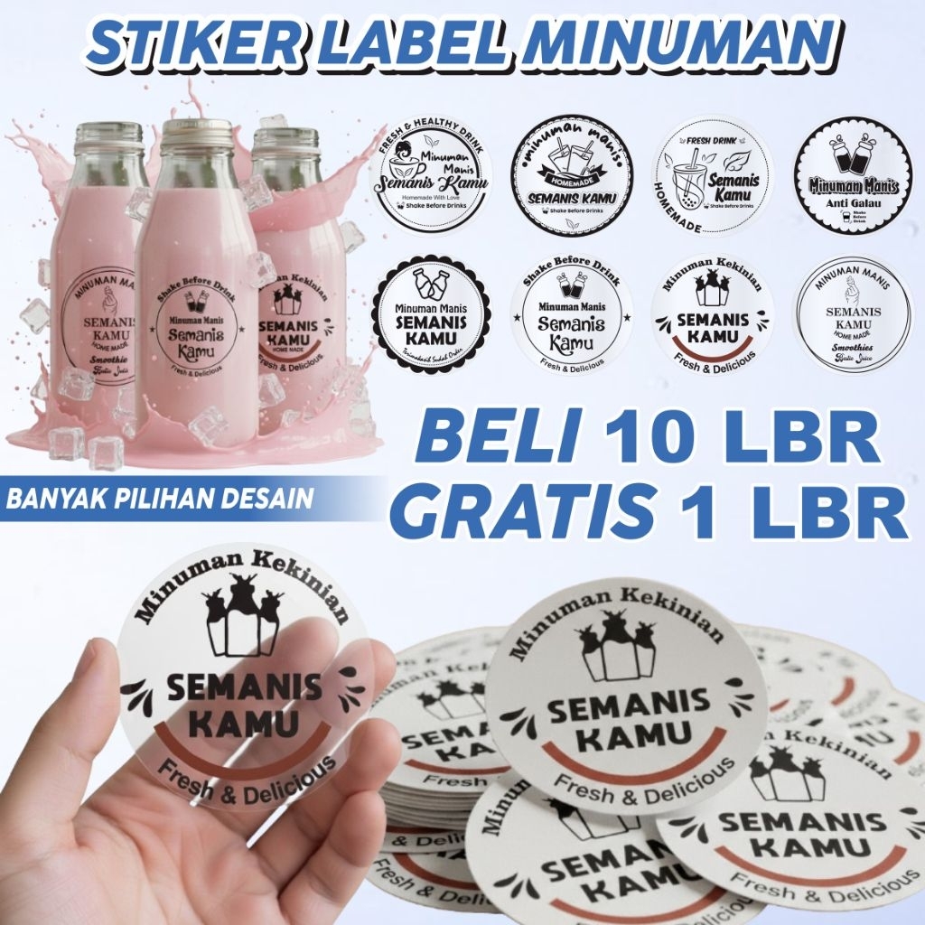 Stiker Label Kemasan Minuman Transparan Sticker Label Botol Cup Gelas