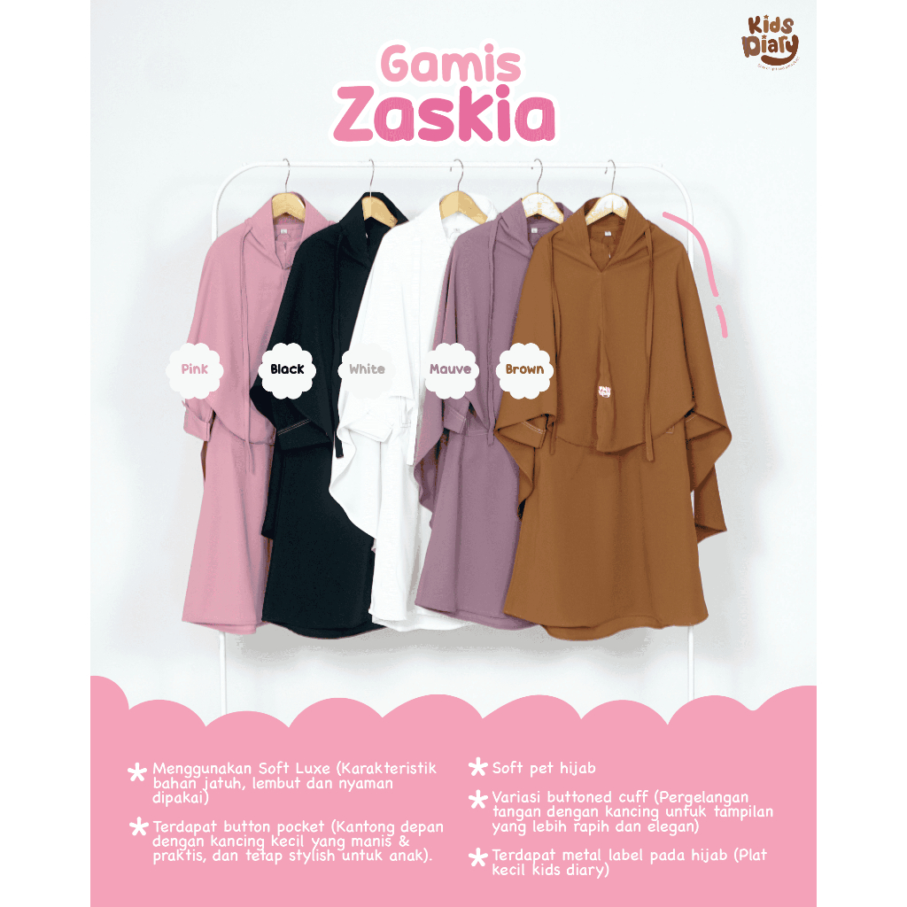Kids Diary Plus - Zaskia Gamis Anak Perempuan Muslim Polos Anak Perempuan Syar'i Set Hijab Soft Luxe
