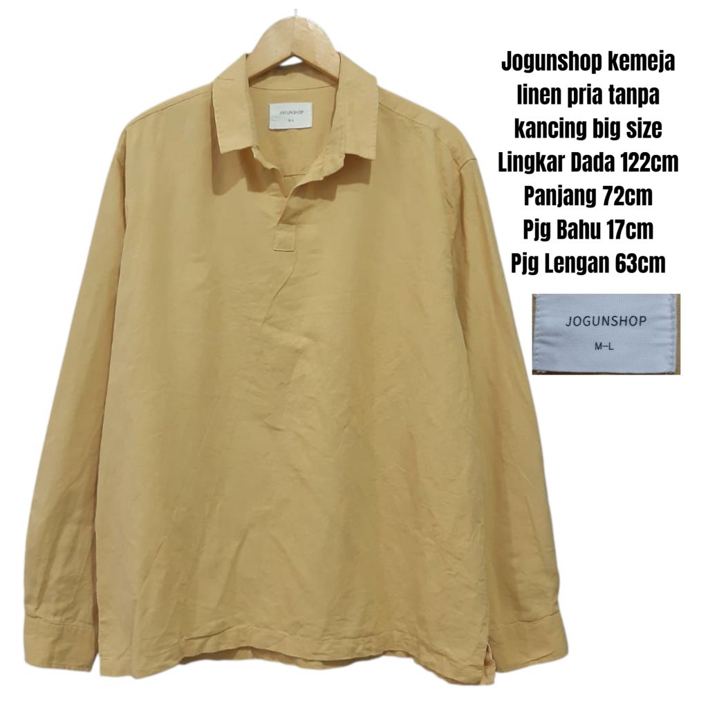 Kemeja linen pria tanpa kancing big size