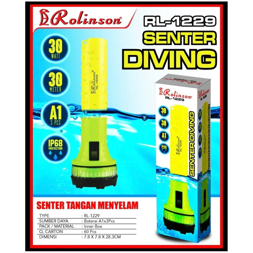 RL-1229 Senter Tangan Diving Tahan Air Rolinson 30 Meter RL 1229 senter menyelam