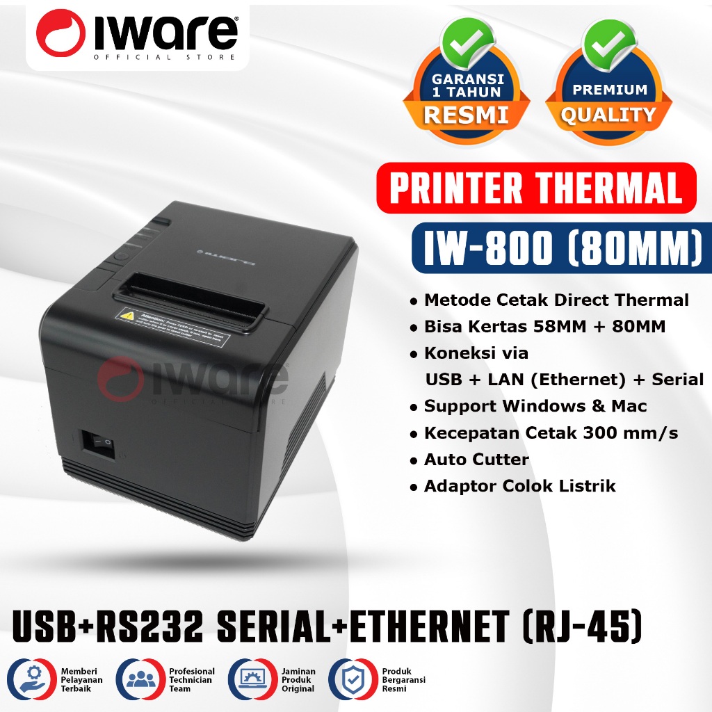 Printer Thermal Iware IW-800 80mm Autocutter USB+SERIAL+LAN+RJ11 300mm/s