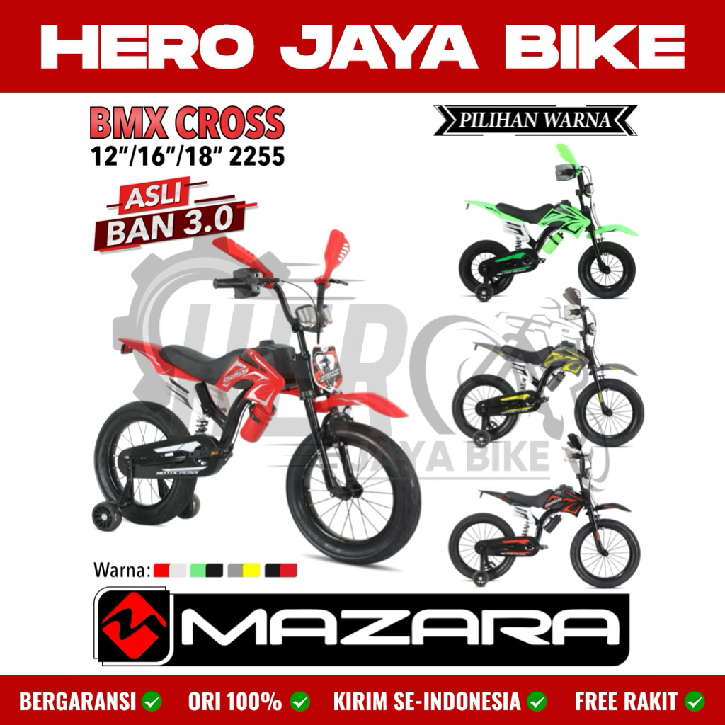 Sepeda Anak Laki BMX MAZARA 2255 (SHOCKBREAKER) Ukuran 12 16 & 18Inch Motor Cross Trail Ban Jumbo 3.