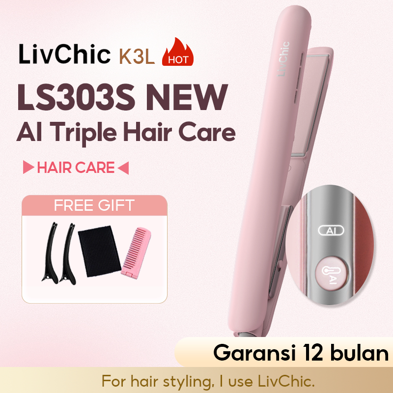 LivChic Official 2IN1 LS303S LS303 PRO Catok Rambut 45MM Panel Meluruskan Keriting Alat pengeriting 