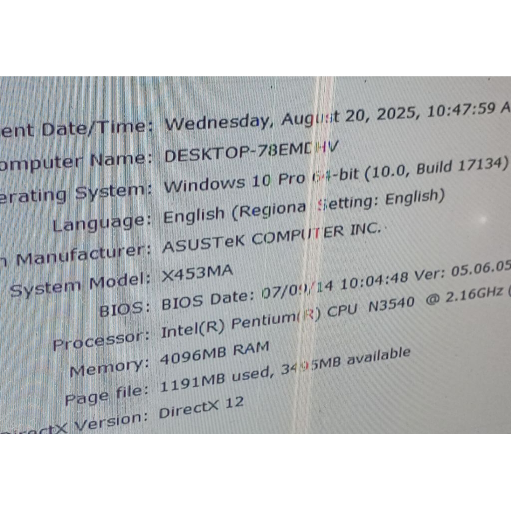 Mobo Mainboard Asus X453MA 40 Pin RAM 4 GB
